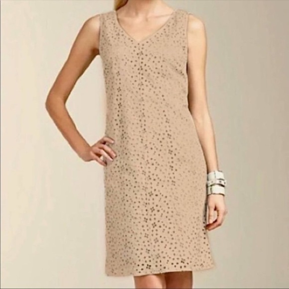 Talbots Tan Khaki Eyelet Lace Sheath Dress Sz 10